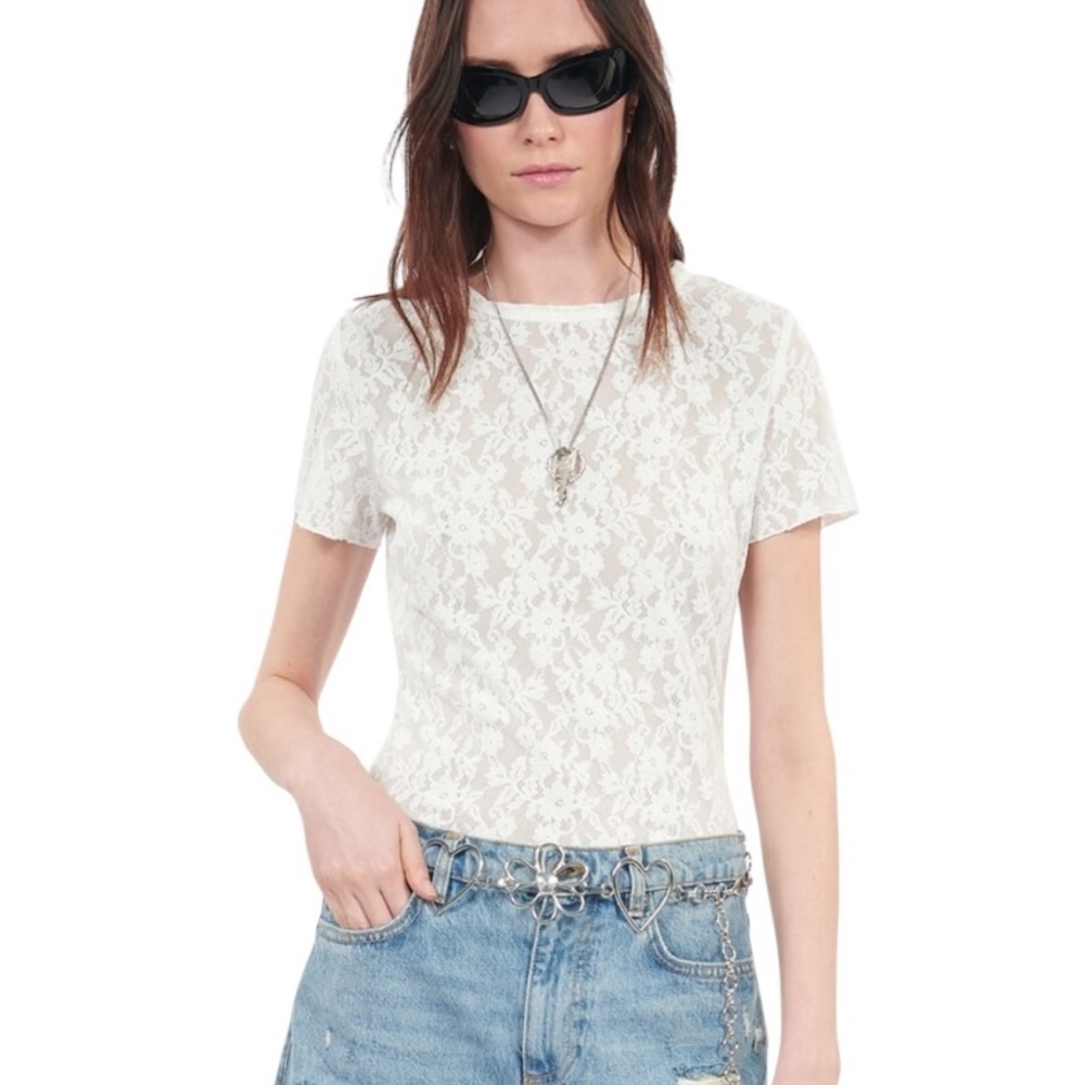 The Kooples Burnout Crop Top Sheer White Floral Burst Size XS